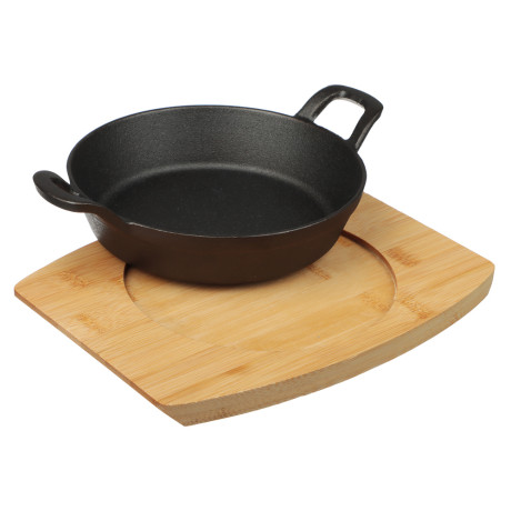 SATOSHI Сковорода мини на подставке из бамбука чугун, круглая, 18см, индукция