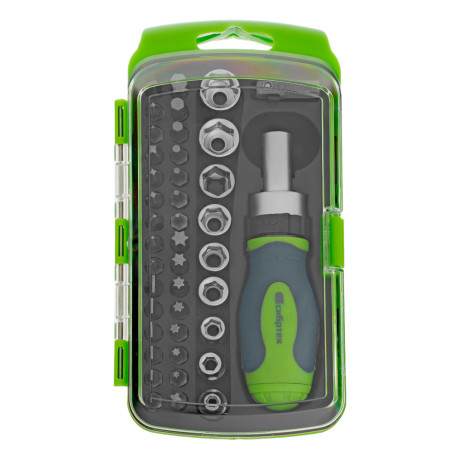 Отвертка ревер. + биты, 41 пред., PH+PZ+SL+H+T, CrV, 2к рукоятка Сибртех