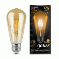 Gauss Filament Цилиндр ST64 E27 6W(550lm) 2400K 2K 143x64 золотая, нитевидная, прозр. 102802006