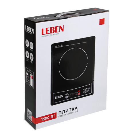 Плитка индукционная тм LEBEN одноконфорочная 1500Вт, LED дисплей, защита от перегрева, чёрная