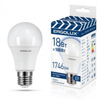 Ergolux ПРОМО ЛОН A60 E27 18W(1746lm 270°) 6500K 6K матовая 112x60 пластик/алюм. LED-A60-18W-E27-6K