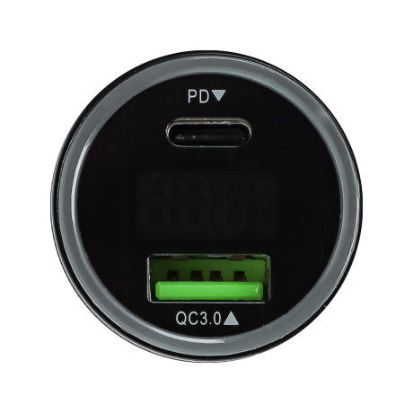 BY Зарядное устройство с дисплеем и подсветкой 12/24 В, 48 Вт QC, PD, PPS, Type-c/USB-A, алюминий