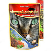 Ночной охотник Консервированный корм для кошек (пакет дой-пак), Мясные кусочки в СОУСЕ, ГОВЯДИНА 100 грамм х24