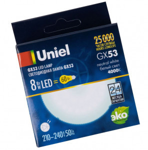 Uniel GX53 св/д 8W(670lm) 4000K 4K 75x28 матовая LED-GX53-8W/NW/GX53/FR PLZ01WH