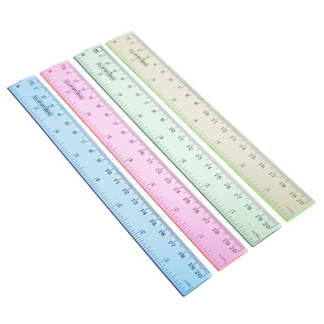 Линейка пластиковая ClipStudio 20см, прозрачная цветная, 4 цвета, в пакете