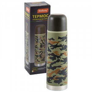 Термос Командирский SA-500M 0,5л узкое горло с кнопкой, нерж сталь 001903 Mallony