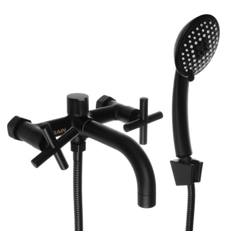 RAIN Смеситель для ванны Кристал, короткий излив, душ. набор, кран-буксы 1/2, латунь, черный