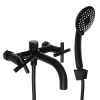 RAIN Смеситель для ванны Кристал, короткий излив, душ. набор, кран-буксы 1/2, латунь, черный