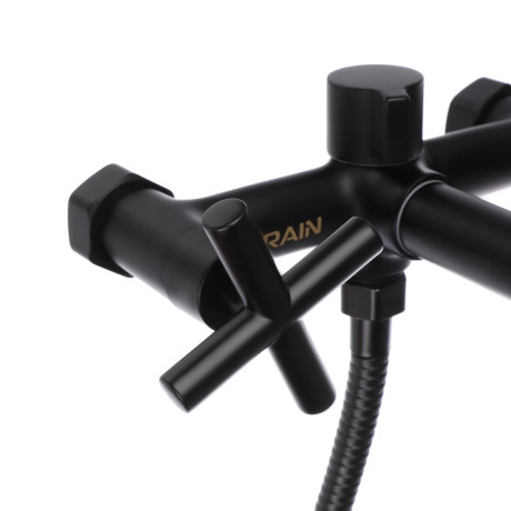 RAIN Смеситель для ванны Кристал, короткий излив, душ. набор, кран-буксы 1/2, латунь, черный