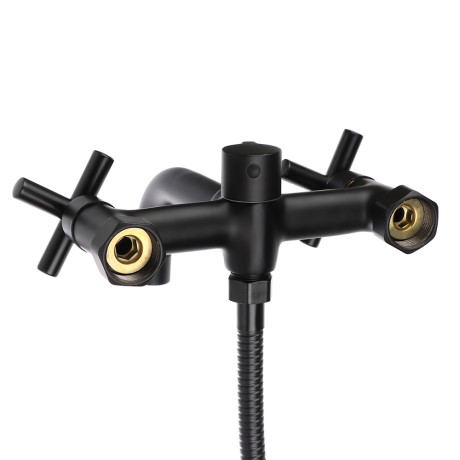 RAIN Смеситель для ванны Кристал, короткий излив, душ. набор, кран-буксы 1/2, латунь, черный