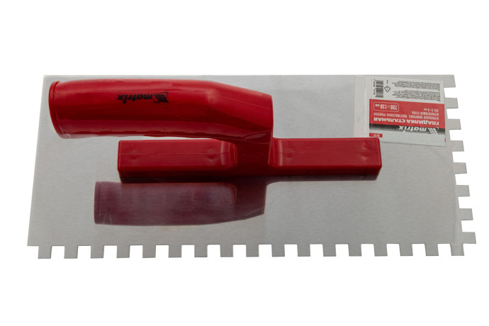 Гладилка из нержавеющей стали, 280 х 130 мм, зеркальная полировка, пластмассовая ручка, зуб 8 х 8 мм Matrix