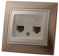 Lezard Мира роз. телеф./комп.СУ 2 мест. коричн. метал. с перламут.вст. (RJ11+RJ45) (корп.PC) 130-143