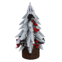 СНОУ БУМ Елочка литая 100% РЕ, шишка, красная ягода, деревянная основа, 21 см, 26-61