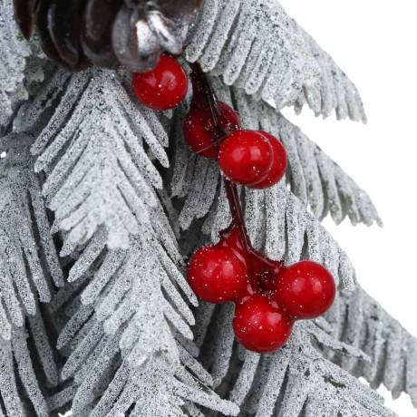 СНОУ БУМ Елочка литая 100% РЕ, шишка, красная ягода, деревянная основа, 21 см, 26-61