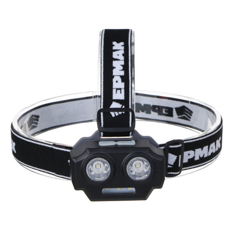 ЕРМАК Фонарь налобный, 2 P30 LED +3 SMD, 5 режимов, 1200мАч, 7,2х4,8х4см, USB кабель, пластик