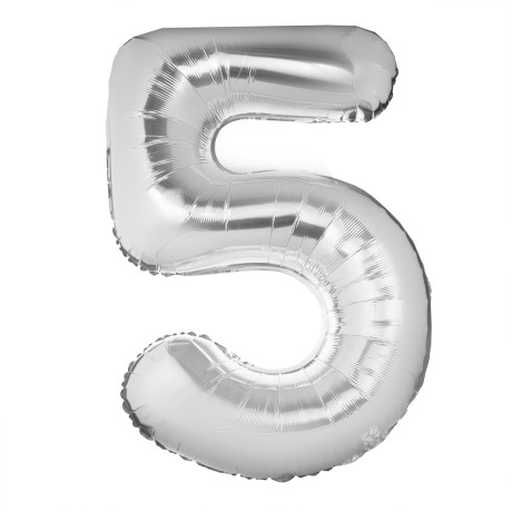 Шар воздушный Цифра "5", серебристый, фольга, 40'/101 см
