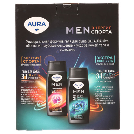 Подарочный набор мужской AURA MEN Энергия спорта: Гель д/душа 3в1, 250мл+Гель д/душа 3в1, 250мл