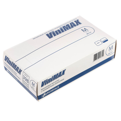Перчатки универсальные ViniMax виниловые неопудренные гладкие белые 100шт (50пар) р.M