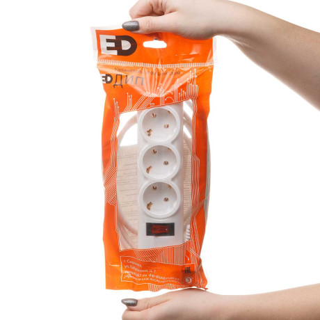 Удлинитель Премиум с кнопкой 3 гнезда 3 метра ПВС 3*0,75 с заземлением х30