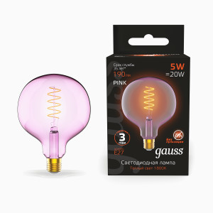 Gauss Filament лампа G125 5W(190lm) 1800K 2K E27 pink flexible филамент (нитевидная) 1011802105