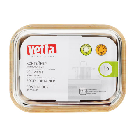 VETTA Контейнер для продуктов 1000мл, крышка бамбук, жаропрочное стекло