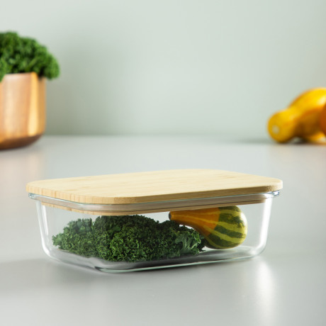 VETTA Контейнер для продуктов 1000мл, крышка бамбук, жаропрочное стекло