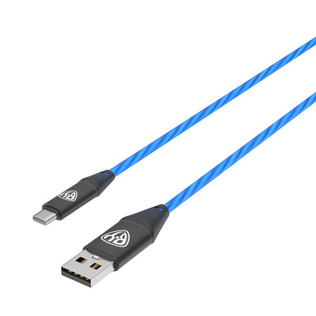 BY Кабель для зарядки Светящийся Type-C, 1,5м, Быстрая зарядка 3А, QC, PD 20W, синяя подсветка