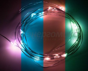 "Гирлянда-нить (б) "Роса" 20LED RGB 2м, динамика, медн.провод (2*CR2032 в/к) IP20 303-009 Neon Night