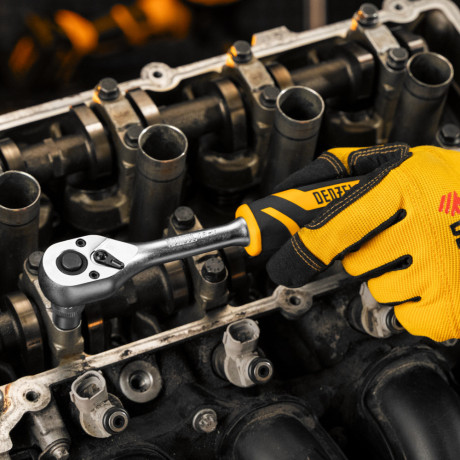 Ключ-трещотка 3/8", 90 зубьев, с быстрым сбросом, CrV Denzel