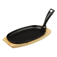 SATOSHI Сковорода на подставке из бамбука чугун, овальная, со съемной ручкой, 24х13.5см, индукция
