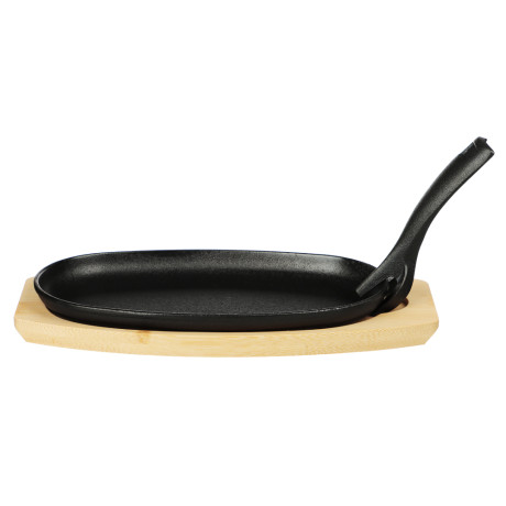 SATOSHI Сковорода на подставке из бамбука чугун, овальная, со съемной ручкой, 24х13.5см, индукция