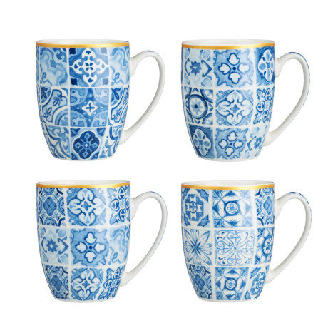 MILLIMI Кружка Голубая мозаика, 350мл, фарфор, 4 дизайна