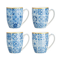 MILLIMI Кружка Голубая мозаика, 350мл, фарфор, 4 дизайна