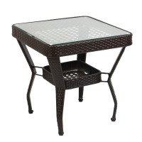 INBLOOM Стол садовый плетеный 63х63х64см, стекло, металл, пластик