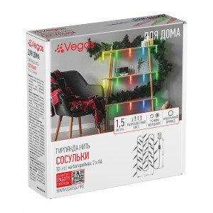 VEGAS Гирлянда-нить "Сосульки" 10LED разноцв., 1,5м, мерцание, проз., 2*АА (не в компл.)