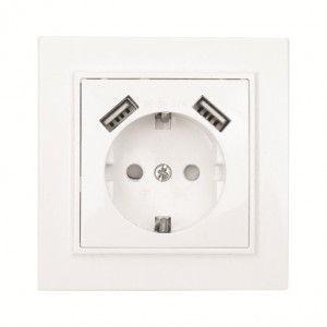 EKF Минск роз. СУ 1 мест. бел. 16А + 2 USB 2,1А (земля, шторки) ERR16-028-100-2USB