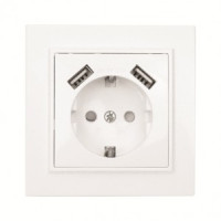 EKF Минск роз. СУ 1 мест. бел. 16А + 2 USB 2,1А (земля, шторки) ERR16-028-100-2USB