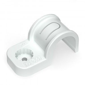 Промрукав скоба пластик. однолапк. ПМ (под монт. пист.) белая в п/э d 20 (уп. 50шт, цена за 1шт) PR1