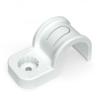 Промрукав скоба пластик. однолапк. ПМ (под монт. пист.) белая в п/э d 20 (уп. 50шт, цена за 1шт) PR1