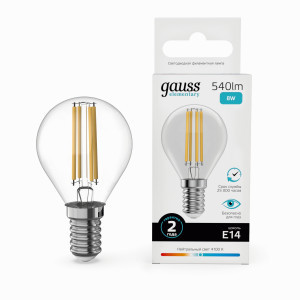 Gauss Elementary Filament Шар Е14 8W(540lm) 4100К 78х45 филамент (нитевидная), прозр 52128