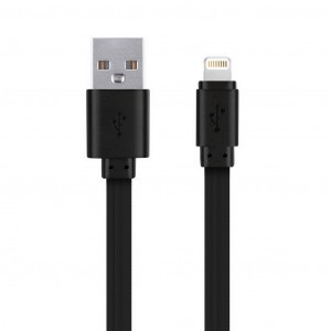 Дата-кабель Smartbuy USB - 8-pin для Apple, плоский, резин, длина 3.0 м, до 2А, черный (iK-530r-2)