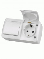 TDM Селигер Блок ОУ гориз.(роз.1мест.16А земля,шторки,крышка+выкл.1кл.10А) IP54 бел.(5!) SQ1818-0020