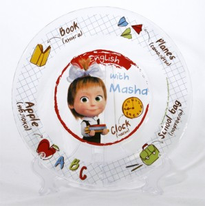 Тарелка Маша и Медведь/Школа 19,5см стекло (кратность 12шт!!!) МФК ММТ195-4