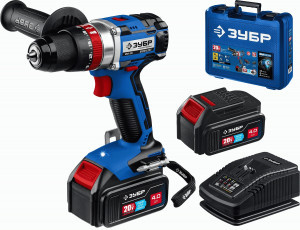 ЗУБР дрель-шуруповерт бесщеточная ударная Т7, 20В, 70Нм, 2 АКБ (4Ач), кейс, DBS-201-42