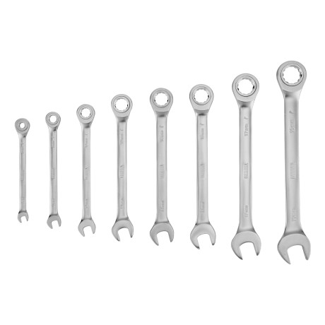 Набор ключей комбинированных трещоточных 6-19 мм, 8 шт., CrV, матовый хром Denzel