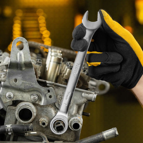 Набор ключей комбинированных трещоточных 6-19 мм, 8 шт., CrV, матовый хром Denzel