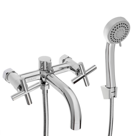 RAIN Смеситель для ванны Кристал, короткий излив, душ. набор, кран-буксы 1/2, латунь, хром