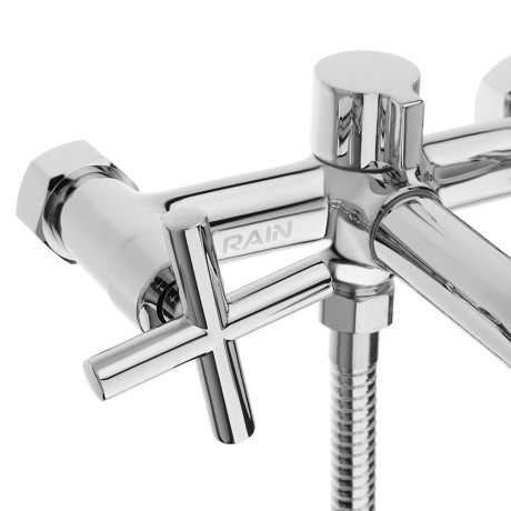 RAIN Смеситель для ванны Кристал, короткий излив, душ. набор, кран-буксы 1/2, латунь, хром