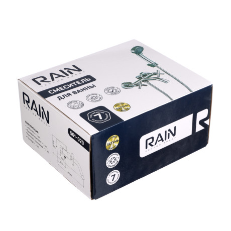RAIN Смеситель для ванны Кристал, короткий излив, душ. набор, кран-буксы 1/2, латунь, хром