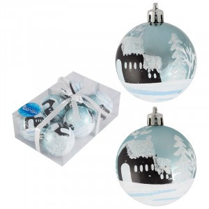 Набор шаров "Зимний пейзаж" (6шт) цвет бирюзовый Волшебная страна